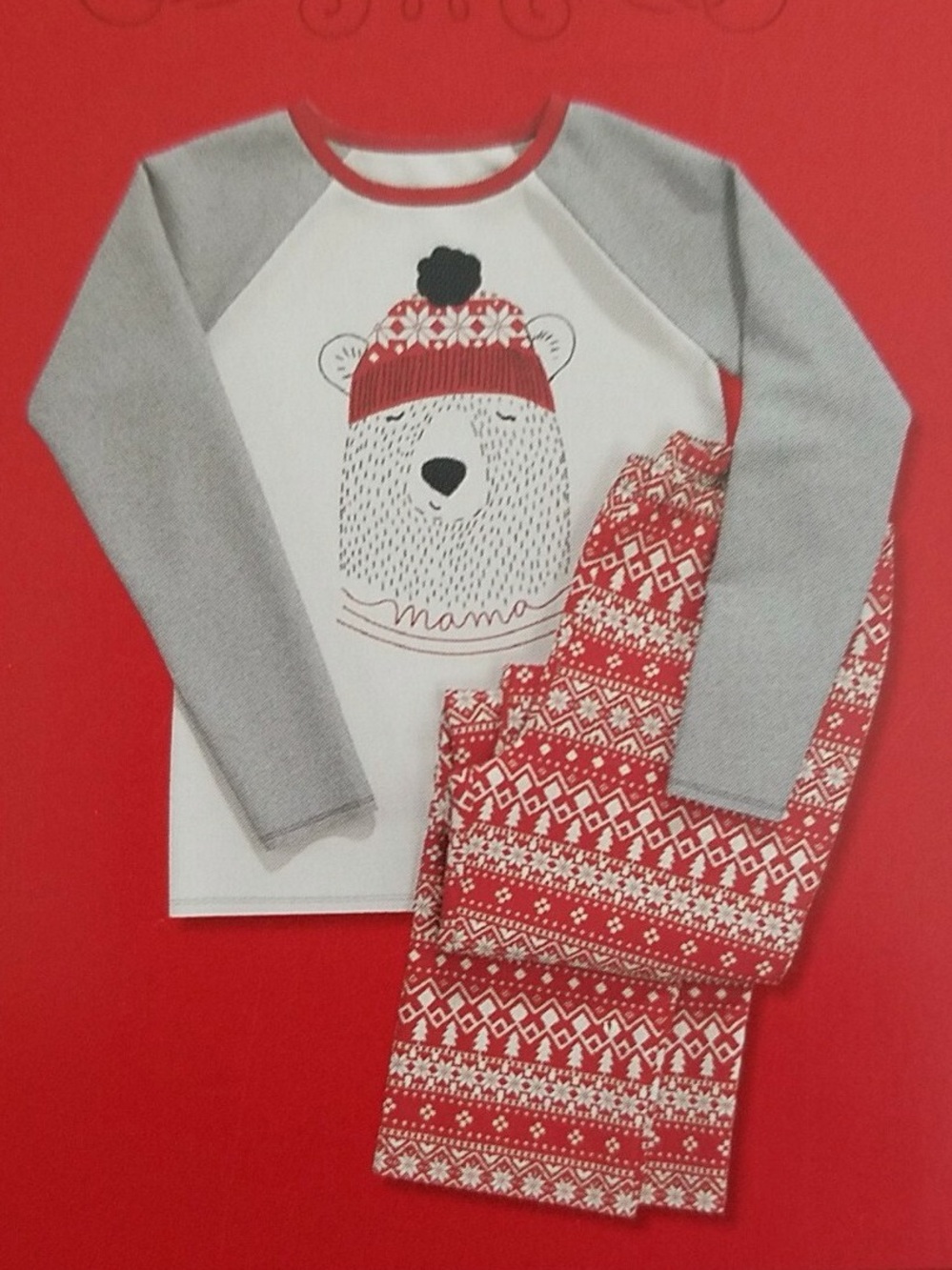 Cozy Mama Bear Graphic Women's Pajama Set -Christmas Holiday  NWT Sz-L. FFF17